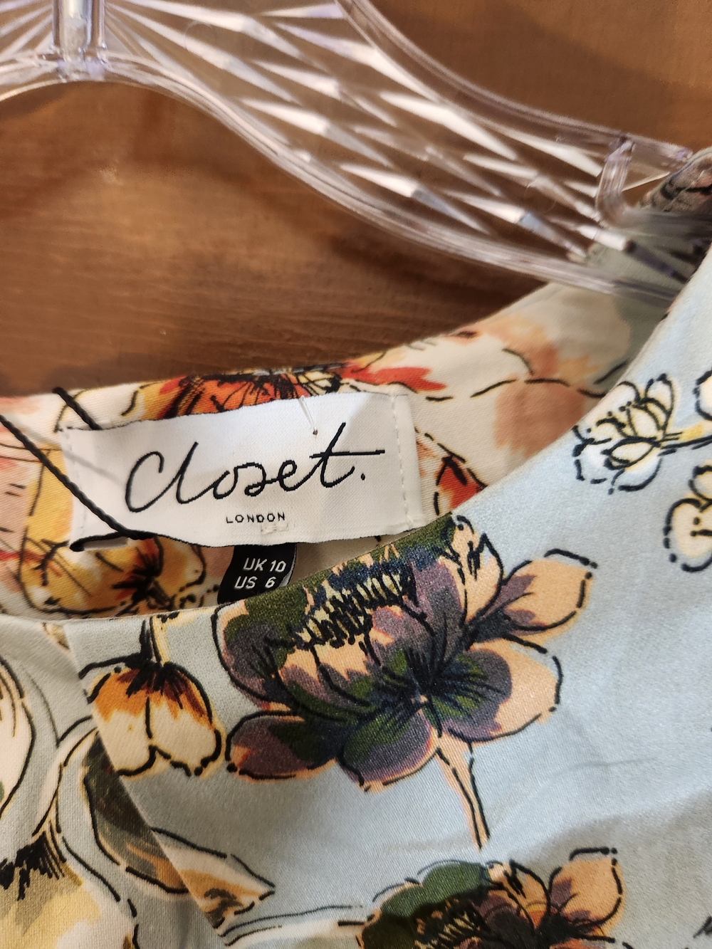 Closet London Blue Floral Fit & Flare Tie Waist Dress Size 6